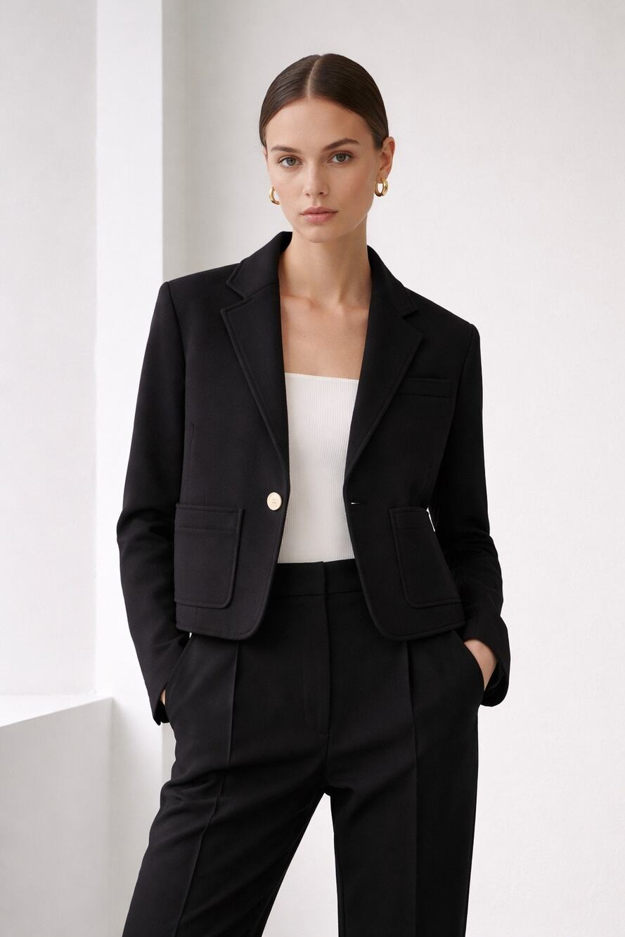 Proenza Schouler White Label Cropped Knit Blazer Scuba Jacket Black XS